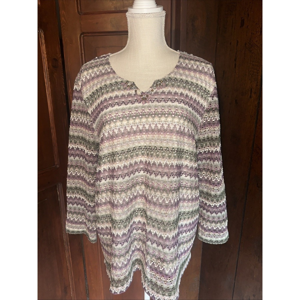 Alfred‎ Dunner Blouse Womens Lace Crochet Artsy Feminine Casual Top Blouse Sz XL